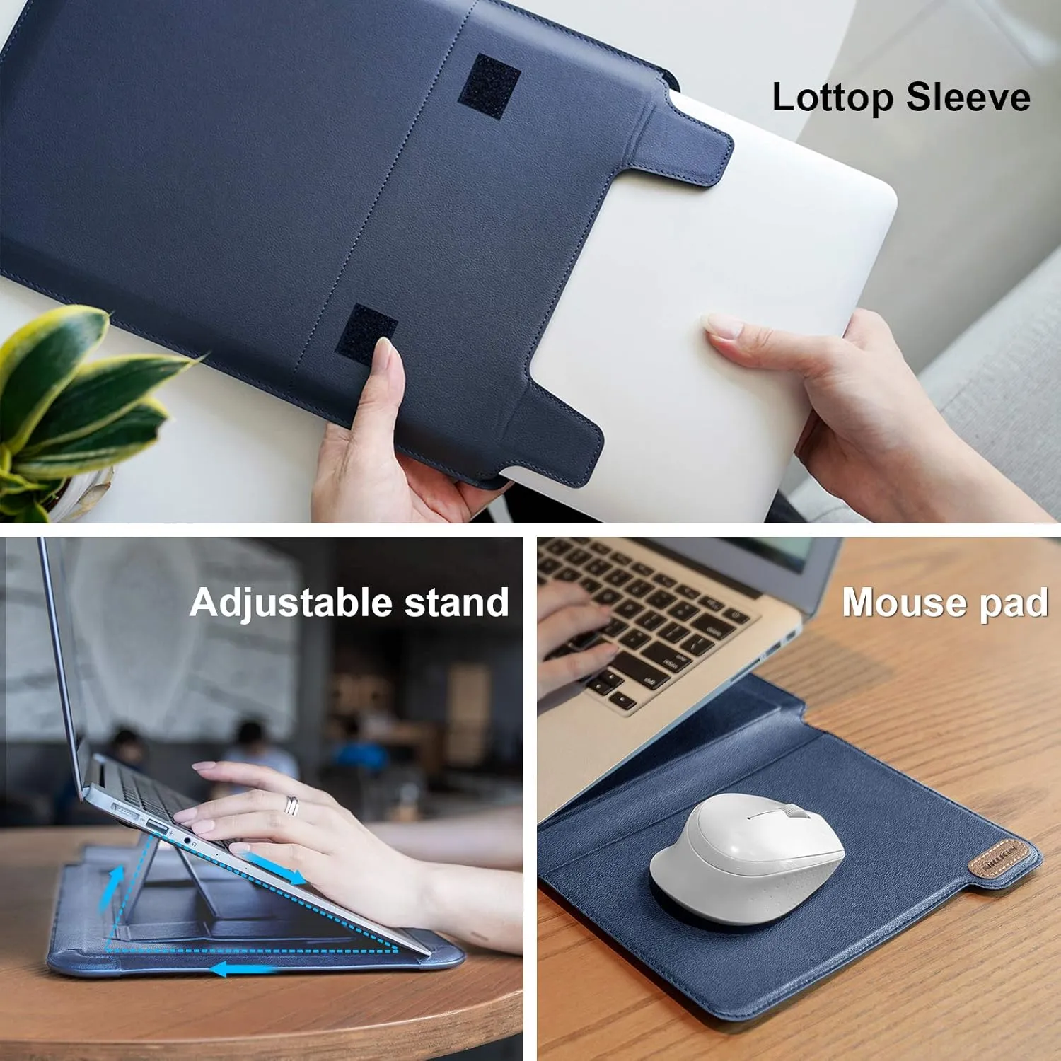 Nillkin 14 inch Laptop Sleeve Case Laptop Stand Adjustable,Computer Shock Resistant Bag with Mouse Pad for 13" MacBook Pro and MacBook Air M4(2025),XPS 13,Surface Book 13.5",12.9" New iPad Pro,Blue