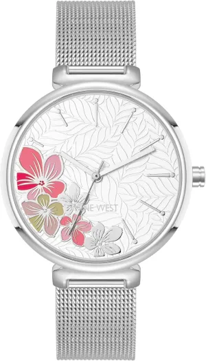 Nine West Women's Floral Dial Mesh Bracelet Watch
