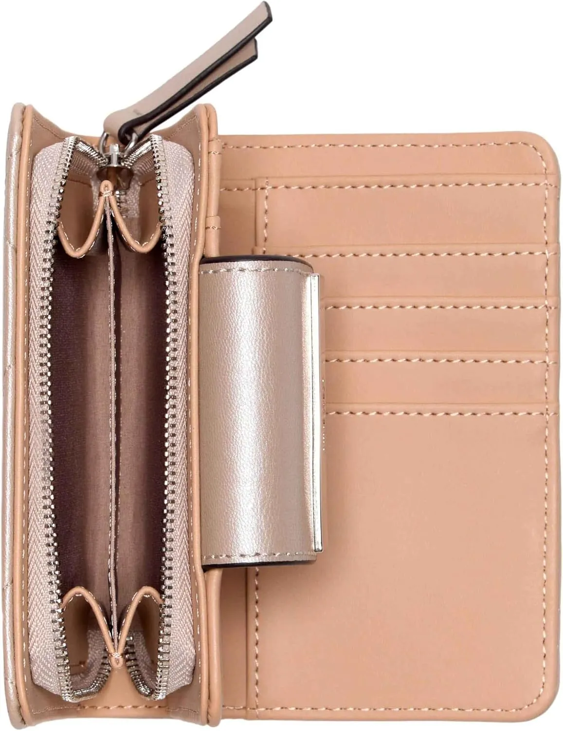 Nine West Women's SLG French Designer Mirabella Frech Wallet with snap Holder and Zipper Compartment, All with Card and Money Designed in Soft Diamond Quilt with Interior Organization and Branding