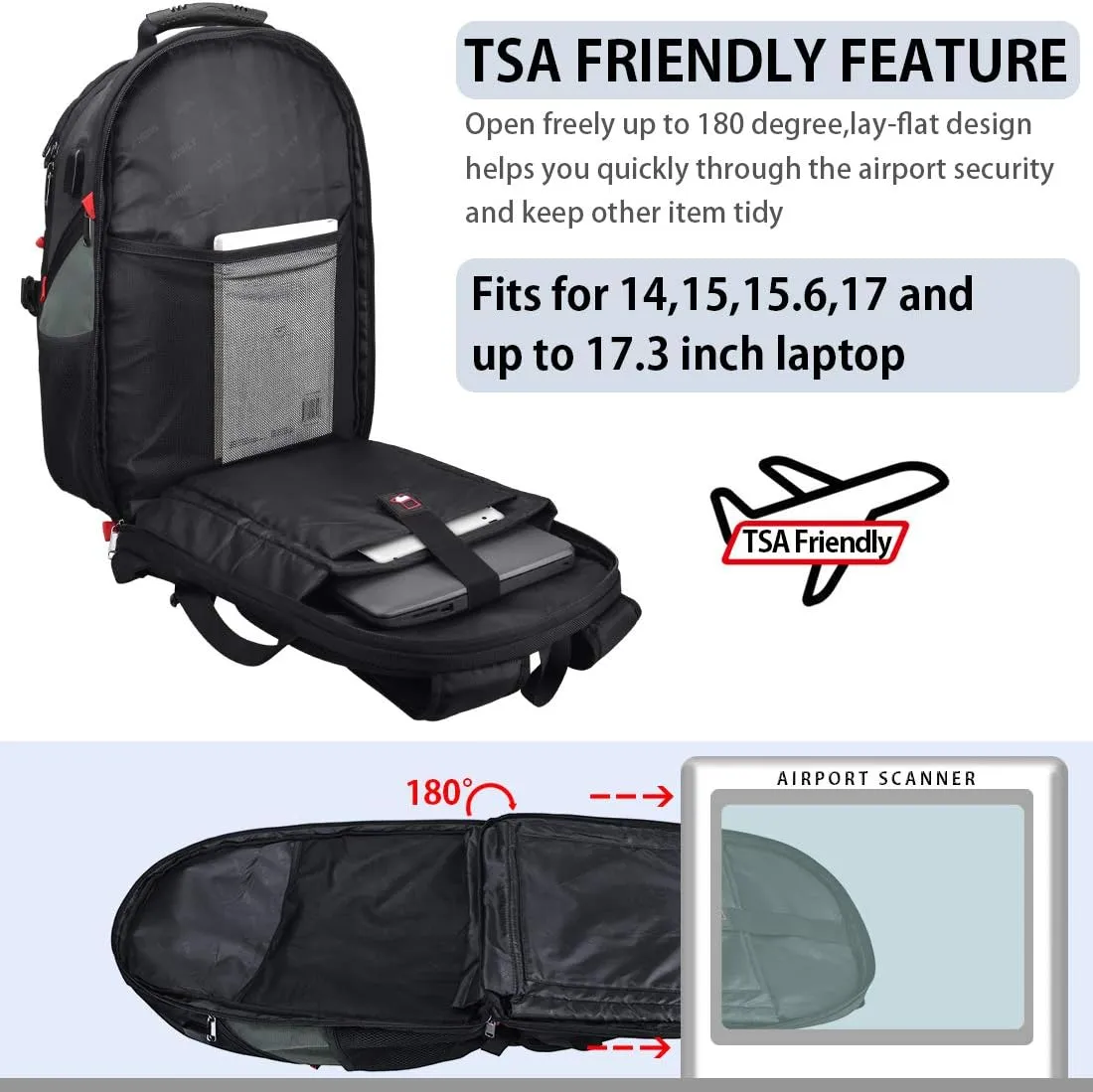 NUBILY Laptop Backpack 17 Inch Waterproof Extra Large TSA Travel Backpack Anti Theft College Business Mens Backpacks with USB Charging Port 17.3 Gaming Computer Backpack for Women Men 45 L Grey