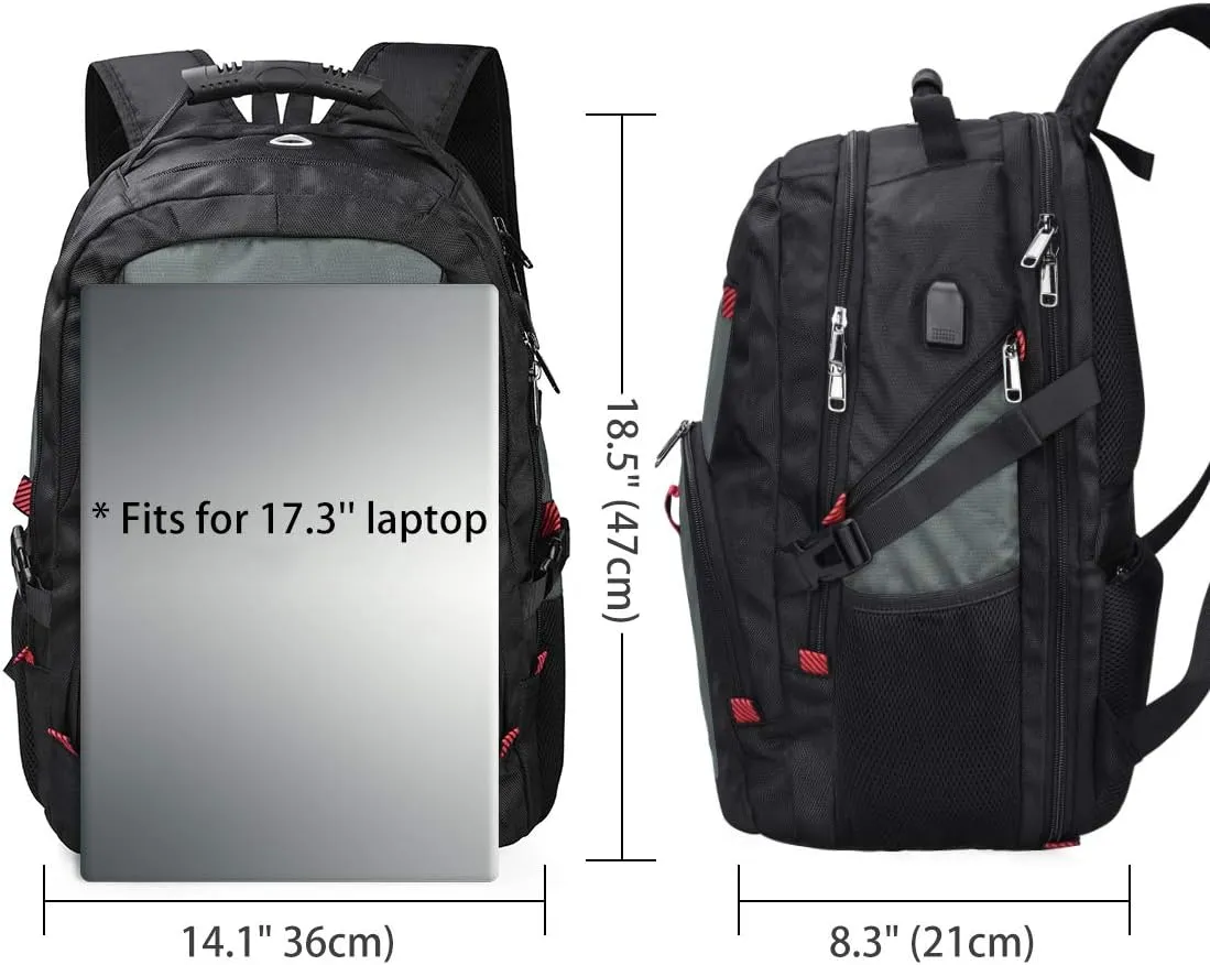 NUBILY Laptop Backpack 17 Inch Waterproof Extra Large TSA Travel Backpack Anti Theft College Business Mens Backpacks with USB Charging Port 17.3 Gaming Computer Backpack for Women Men 45 L Grey
