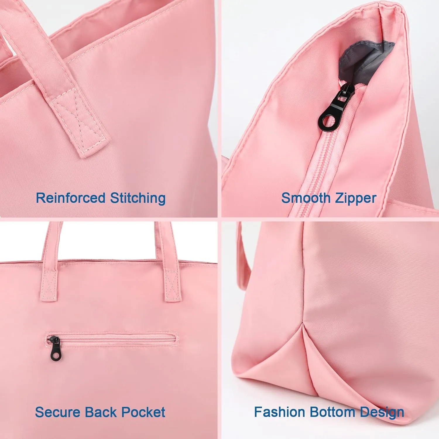 Nylon Tote Bag for Women Multi-pocket Large Shoulder Bag Casual Handbag with Zipper for Wrok Travel College