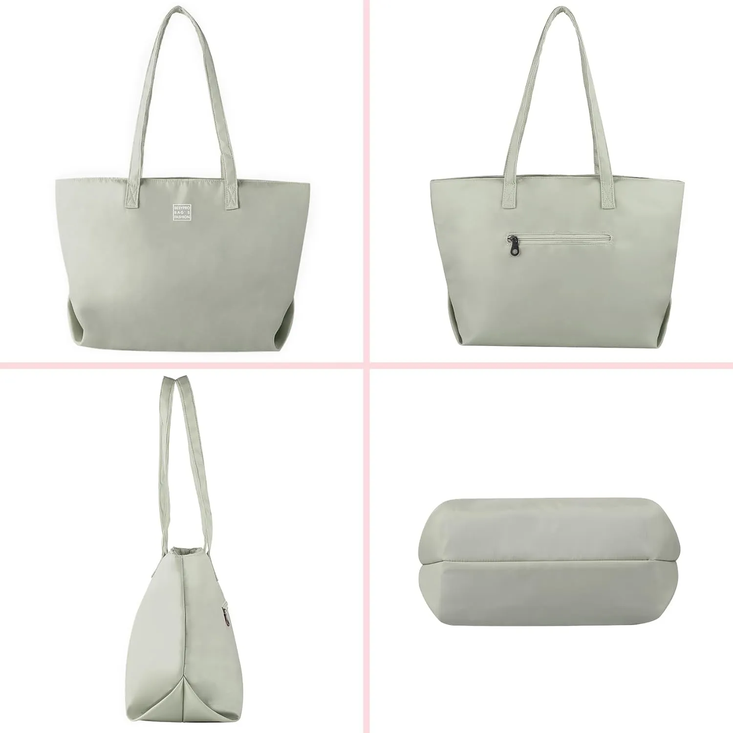 Nylon Tote Bag for Women Multi-pocket Large Shoulder Bag Casual Handbag with Zipper for Wrok Travel College
