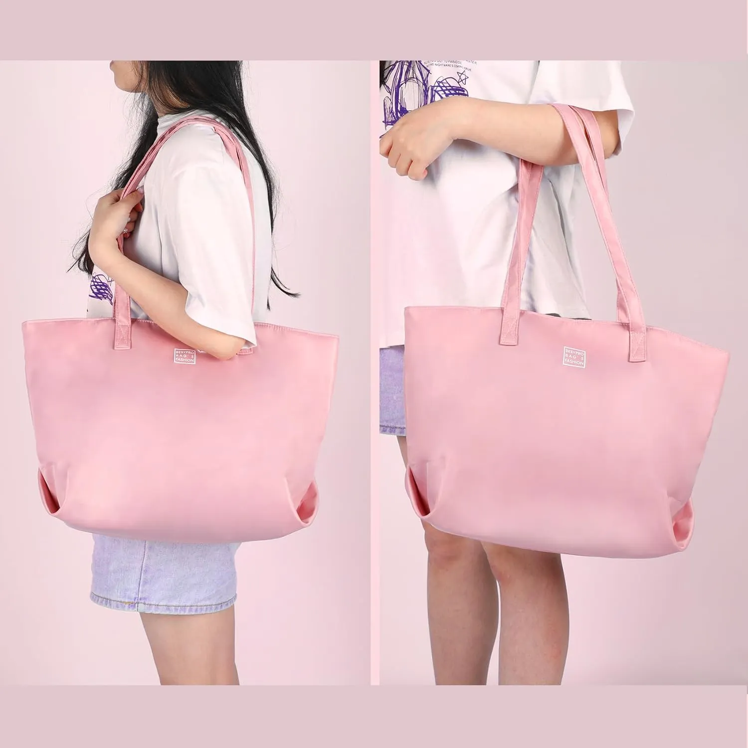 Nylon Tote Bag for Women Multi-pocket Large Shoulder Bag Casual Handbag with Zipper for Wrok Travel College