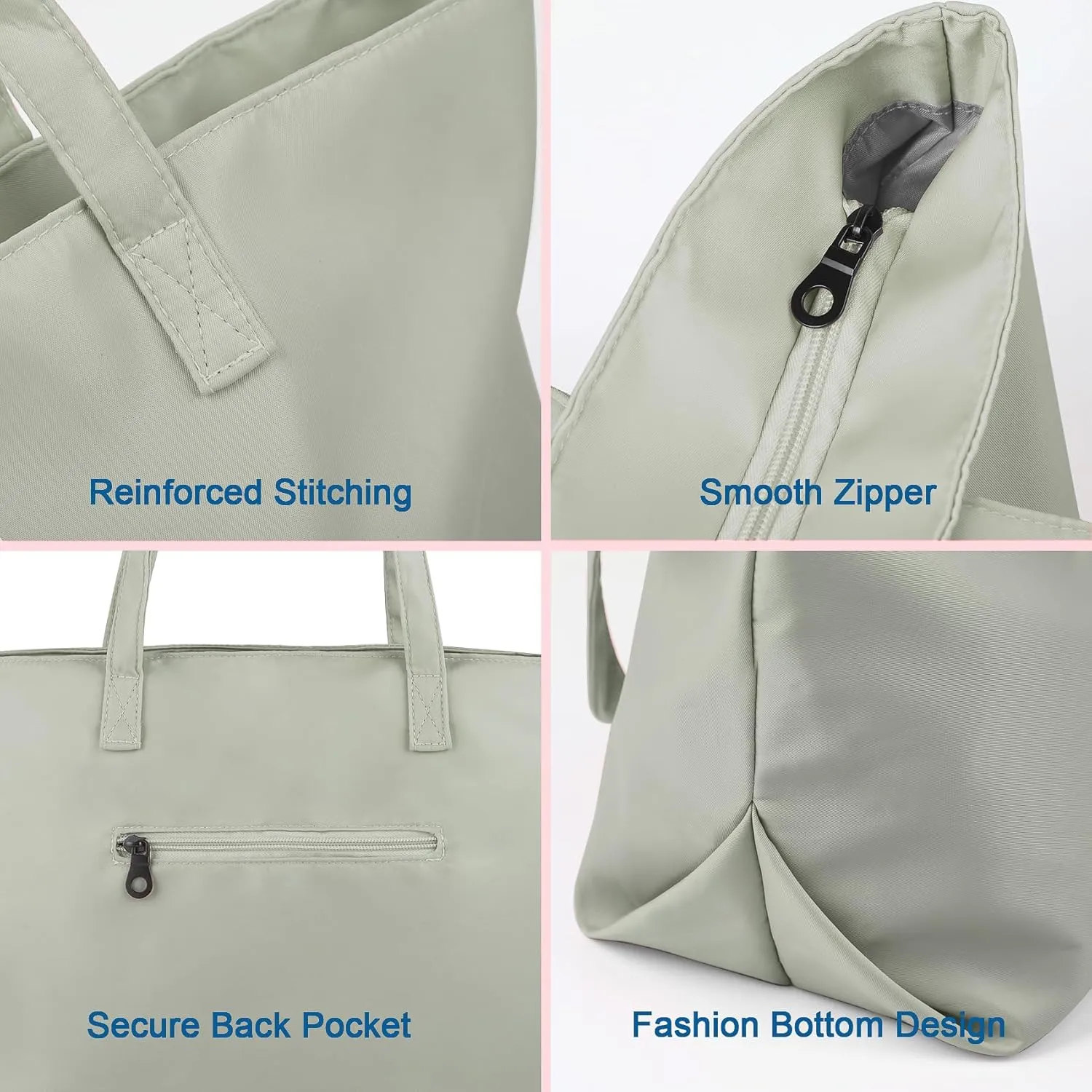 Nylon Tote Bag for Women Multi-pocket Large Shoulder Bag Casual Handbag with Zipper for Wrok Travel College