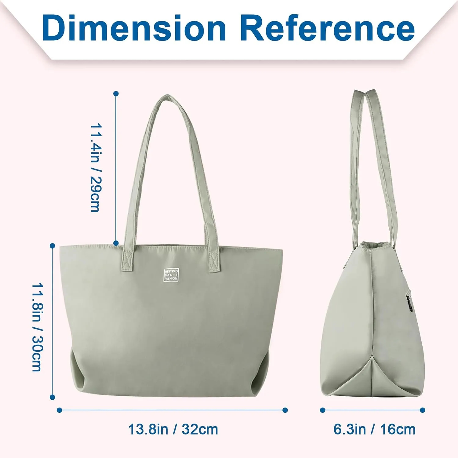 Nylon Tote Bag for Women Multi-pocket Large Shoulder Bag Casual Handbag with Zipper for Wrok Travel College