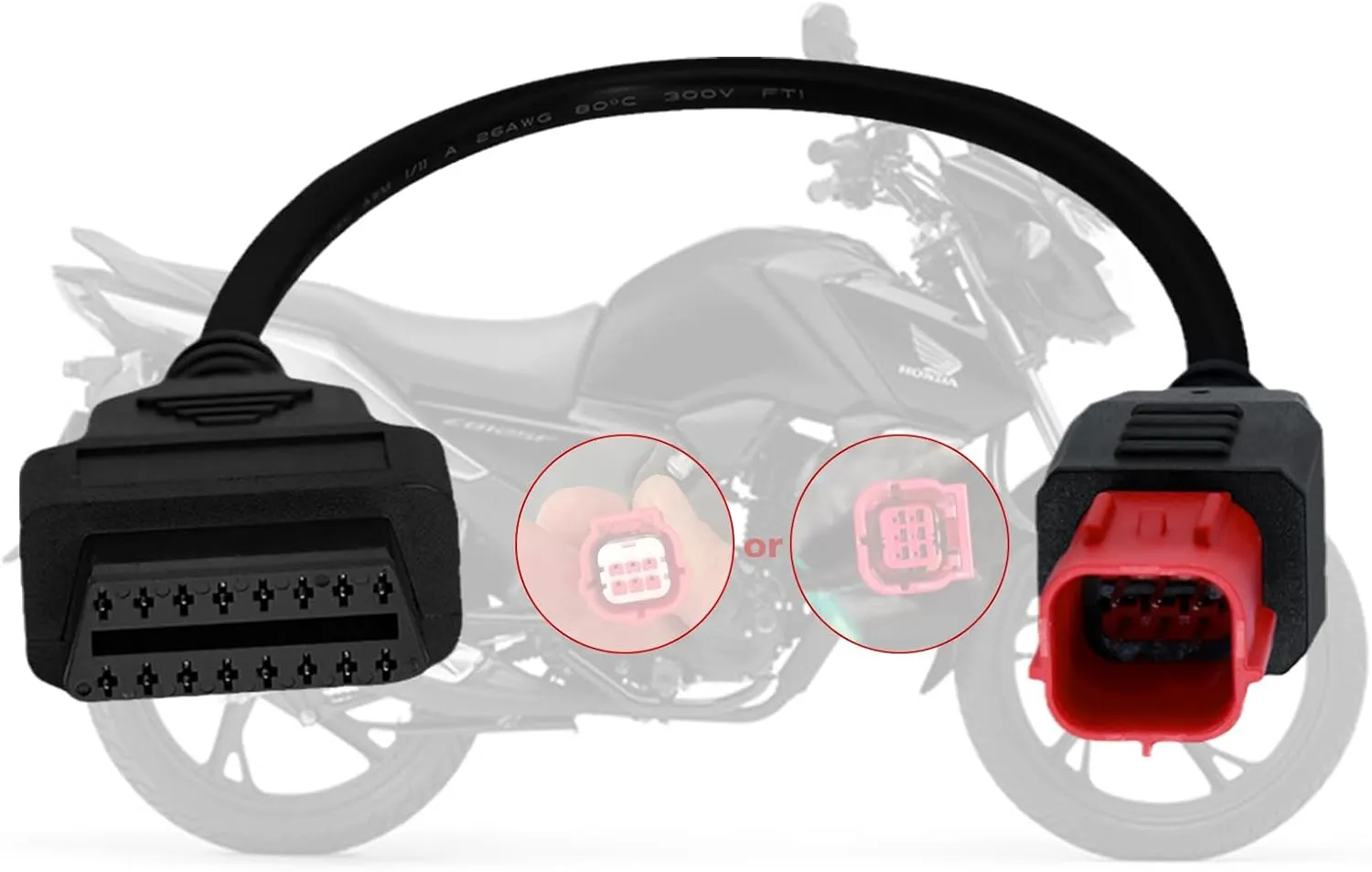 Obd2 Adapter Cable for Guzzi Kawasaki Suzuki Motorcycle 6 Pin OBD Diagnostic Cable,for Yamaha KTM 6 Pin Obd1 to Obd2 Adapter Connector,Fits CAN Bus and K-Line,Work with OBD 1 Code Reader