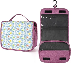 Ocean Animal Print,Toiletry Bag for Women,Ocean Themed Sea Animal Design,Water-resistant Hanging Bathroom Travel Makeup Organizer,Cosmetic Case Traveling for Full Accessories,Blue And Yellow