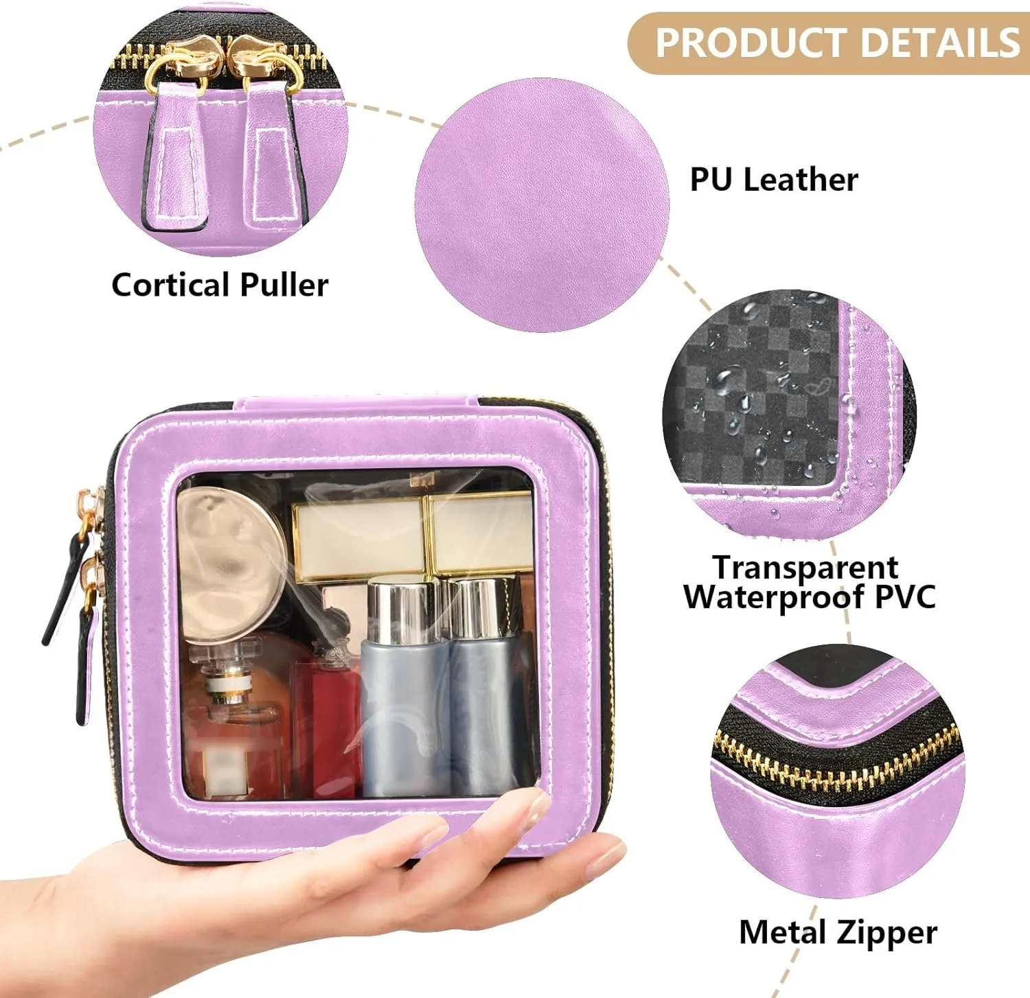 ODAWA Medium Lavender Magenta Clear Toiletry Bag Transparent Travel Cosmetic Makeup Case Clear Car Organizer Case