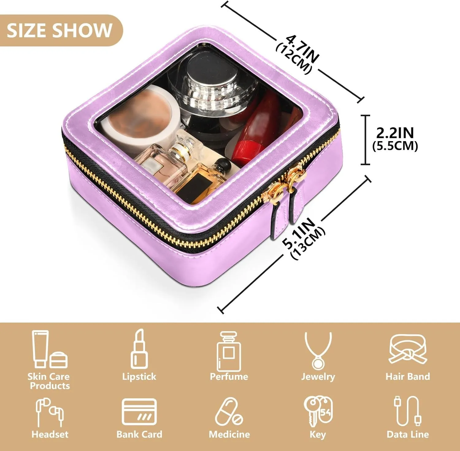ODAWA Medium Lavender Magenta Clear Toiletry Bag Transparent Travel Cosmetic Makeup Case Clear Car Organizer Case