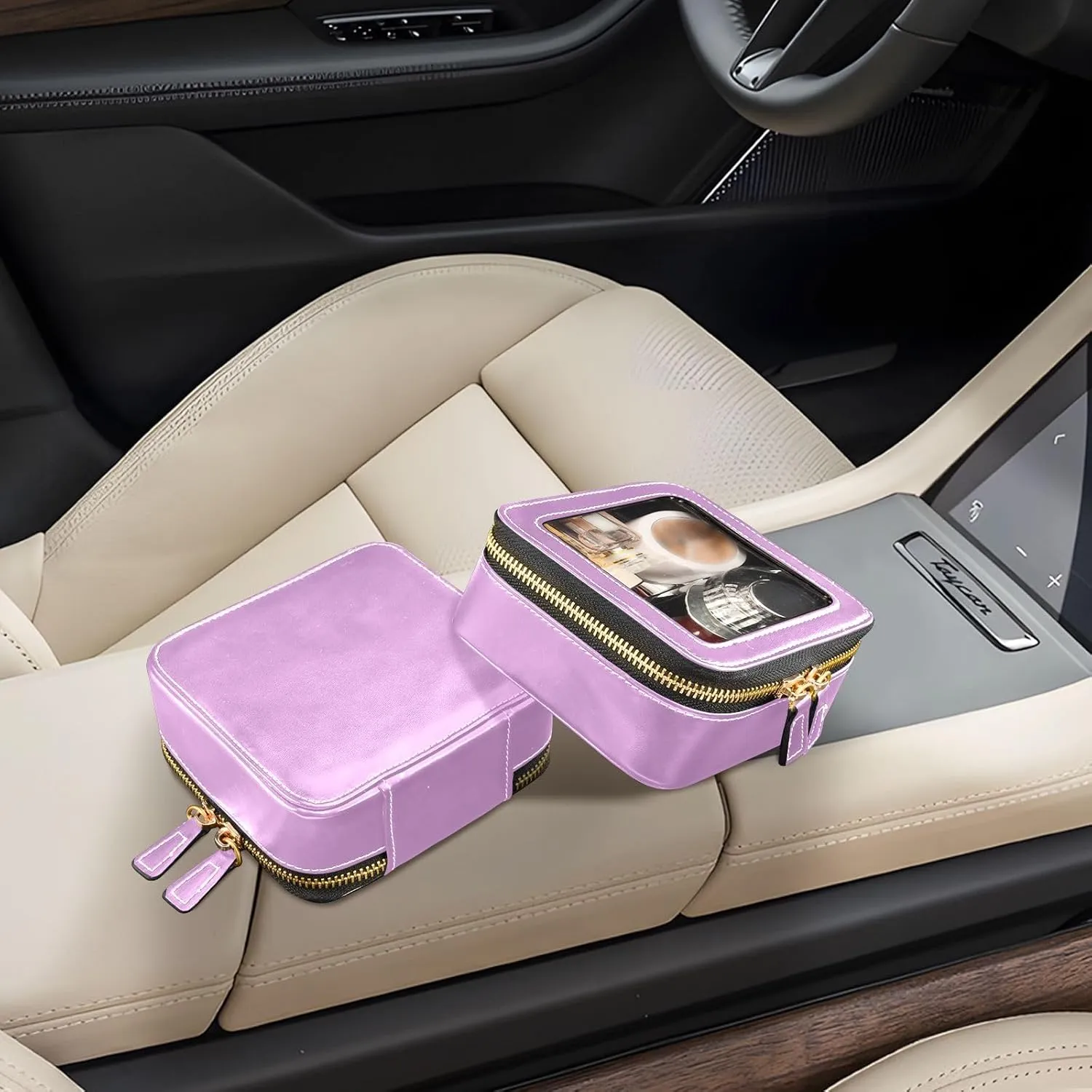 ODAWA Medium Lavender Magenta Clear Toiletry Bag Transparent Travel Cosmetic Makeup Case Clear Car Organizer Case