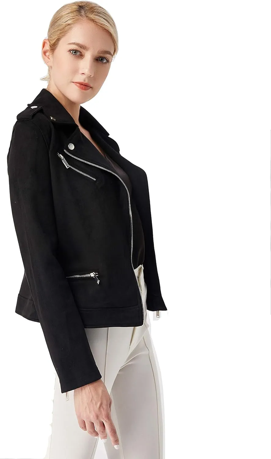 ODCOCD Faux Suede Jacket for Women Long Sleeve Zipper Up Casual Outwear