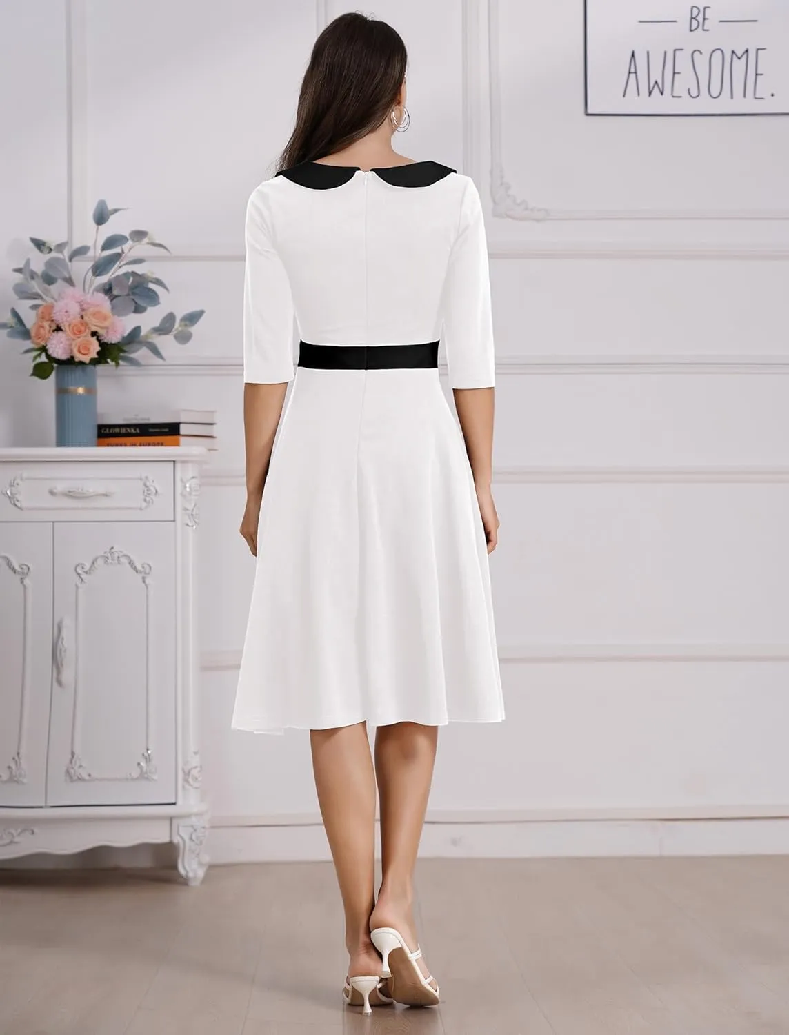ODIZLI 1950s Dresses for Women Retro Dress 3/4 Sleeve Sweetheart Neckline Swing Midi Dress Cocktail Dress