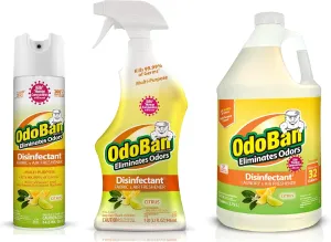 OdoBan Disinfectant and Harsh Aroma Eliminator Fabric/Air Freshener Pack: Ready-to-Use 360-Degree Continuous Spray, Trigger Spray, 1 Gallon Multi-Purpose Cleaning Concentrate, Citrus Scent