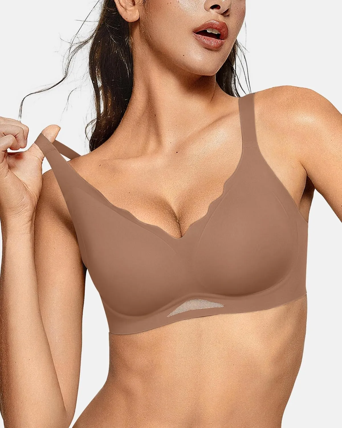 OEAK Womens Wireless Bras Scalloped Push Up Bralettes No Underwire Supportive Tshirt Bra Seamless Comfortable Everyday Bras