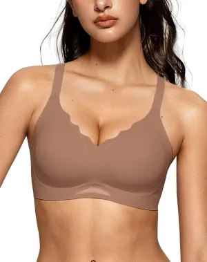 OEAK Womens Wireless Bras Scalloped Push Up Bralettes No Underwire Supportive Tshirt Bra Seamless Comfortable Everyday Bras