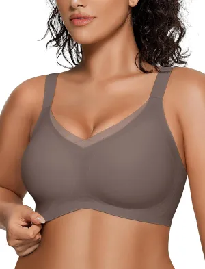 OEAK Womens Wireless Bras V Mesh Comfortable Bralette Supportive Tshirt Bra No Underwire Seamless Push Up Everyday Bras 2XL Grey