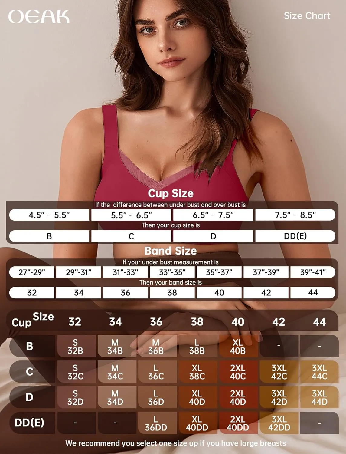 OEAK Womens Wireless Bras V Mesh Comfortable Bralette Supportive Tshirt Bra No Underwire Seamless Push Up Everyday Bras