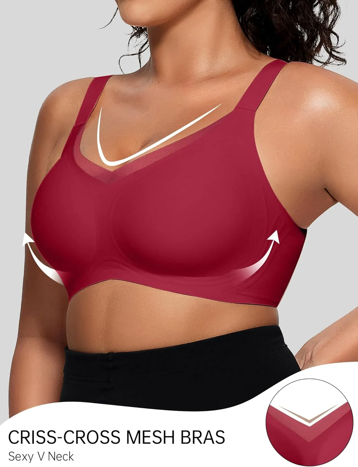 OEAK Womens Wireless Bras V Mesh Comfortable Bralette Supportive Tshirt Bra No Underwire Seamless Push Up Everyday Bras