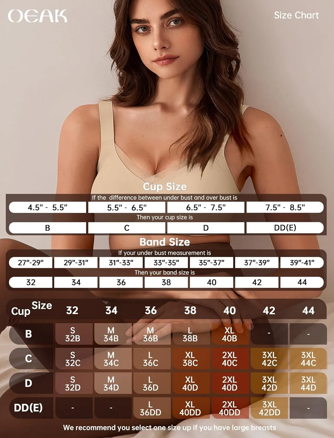 OEAK Womens Wireless Bras V Mesh Comfortable Bralette Supportive Tshirt Bra No Underwire Seamless Push Up Everyday Bras