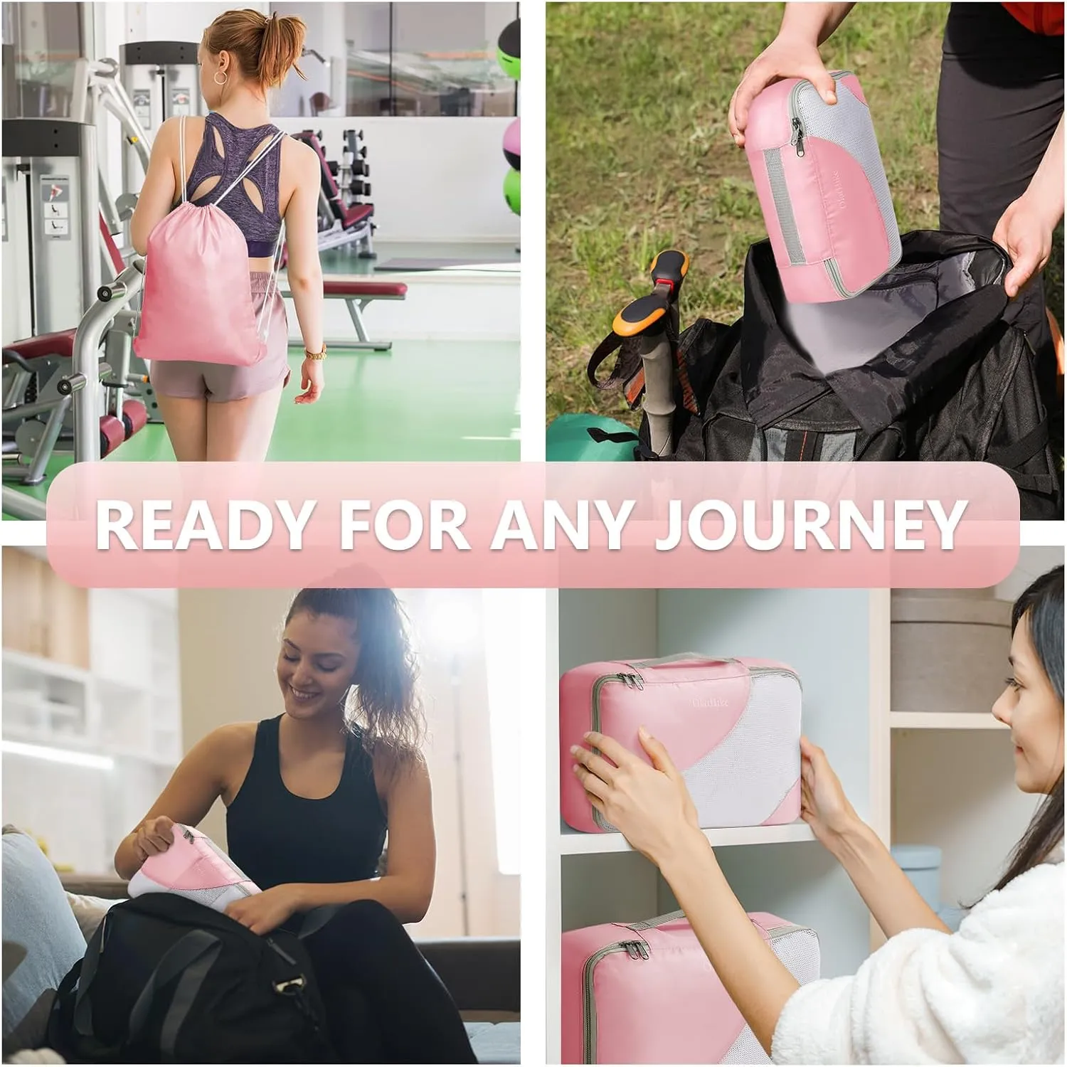OlarHike 8 Set Packing Cubes for Travel, Sturdy Suitcase Organizer in 4 Sizes (Extra Large, Large, Medium, Small), Luggage Cubes with Toiletry Bag, Essentials Cruise Ship Gifts for Women (Dream Pink)