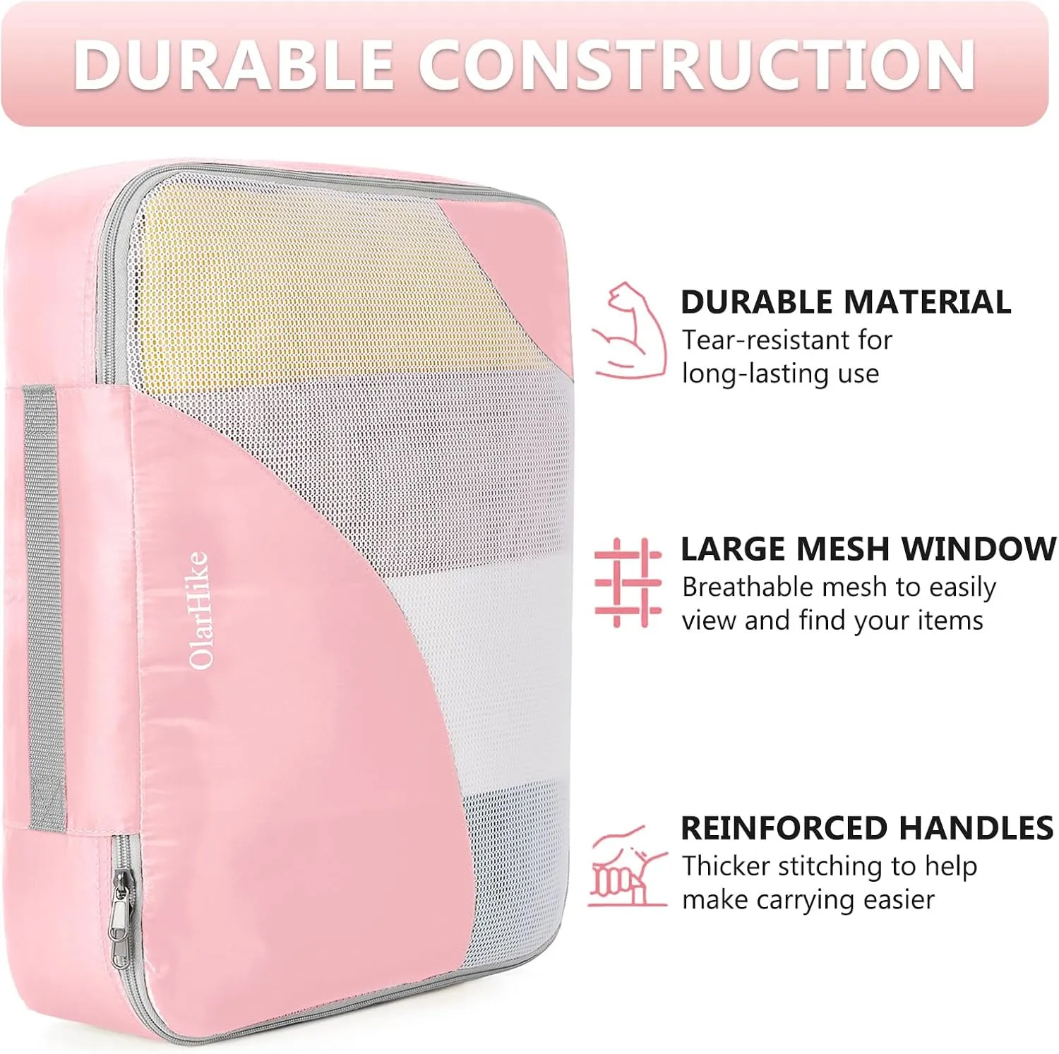 OlarHike 8 Set Packing Cubes for Travel, Sturdy Suitcase Organizer in 4 Sizes (Extra Large, Large, Medium, Small), Luggage Cubes with Toiletry Bag, Essentials Cruise Ship Gifts for Women (Dream Pink)