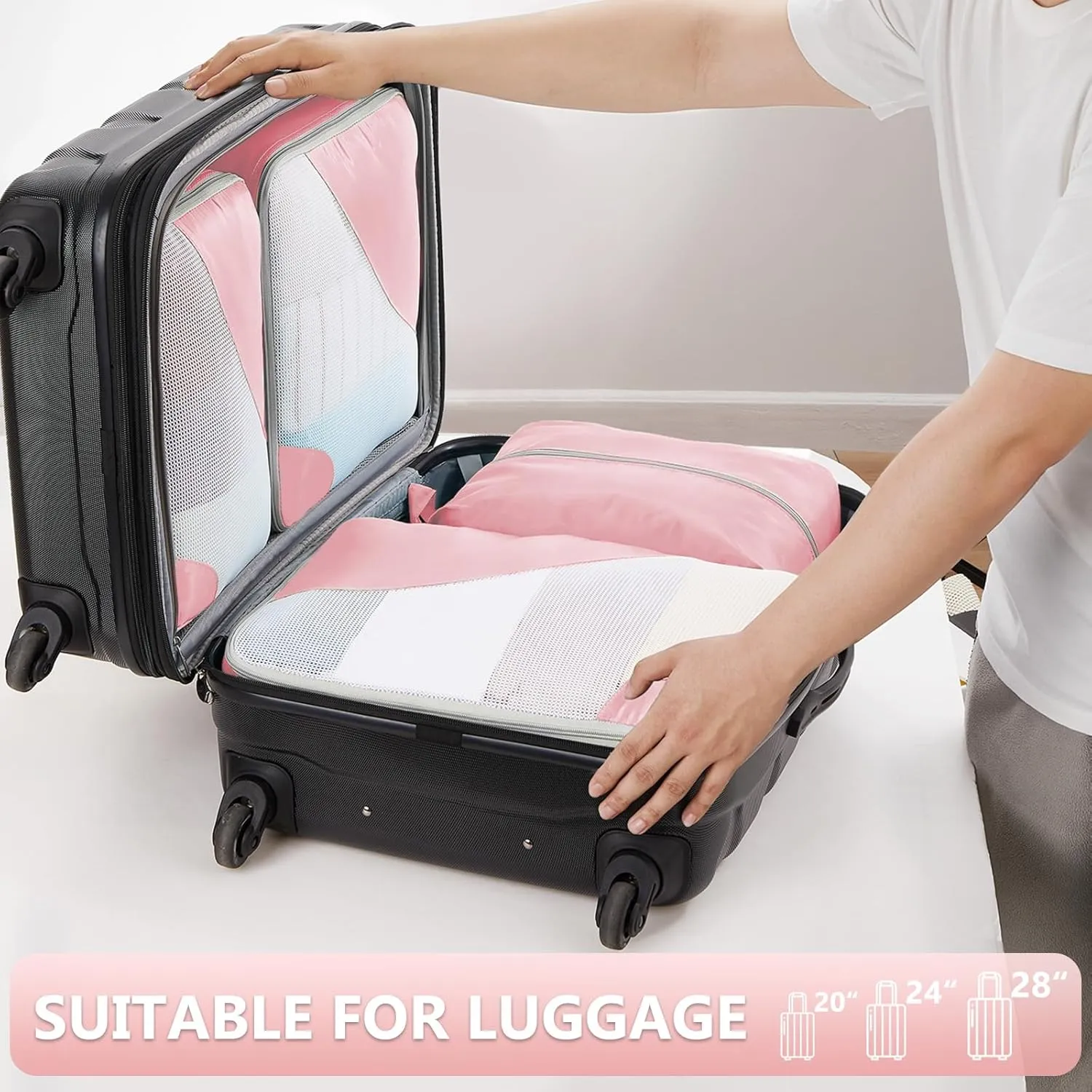 OlarHike 8 Set Packing Cubes for Travel, Sturdy Suitcase Organizer in 4 Sizes (Extra Large, Large, Medium, Small), Luggage Cubes with Toiletry Bag, Essentials Cruise Ship Gifts for Women (Dream Pink)
