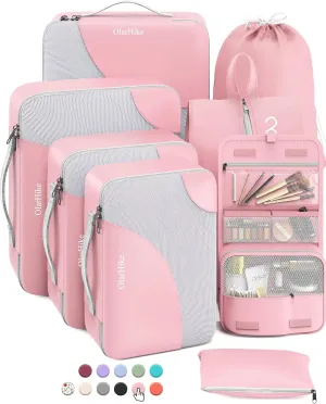 OlarHike 8 Set Packing Cubes for Travel, Sturdy Suitcase Organizer in 4 Sizes (Extra Large, Large, Medium, Small), Luggage Cubes with Toiletry Bag, Essentials Cruise Ship Gifts for Women (Dream Pink)