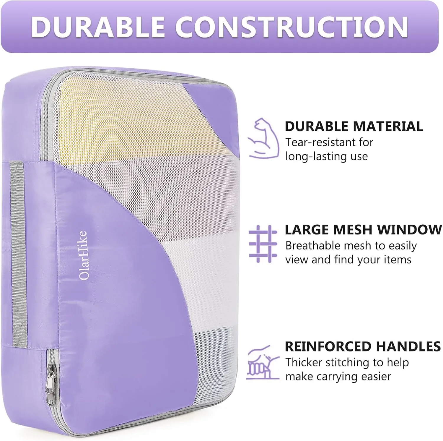 OlarHike 8 Set Packing Cubes for Travel, Sturdy Suitcase Organizer in 4 Sizes (Extra Large, Large, Medium, Small), Luggage Cubes with Toiletry Bag, Essentials Cruise Ship Gifts for Women (Purple)