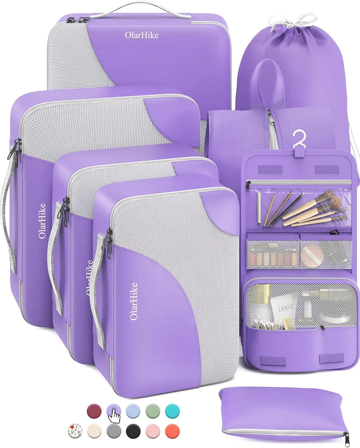 OlarHike 8 Set Packing Cubes for Travel, Sturdy Suitcase Organizer in 4 Sizes (Extra Large, Large, Medium, Small), Luggage Cubes with Toiletry Bag, Essentials Cruise Ship Gifts for Women (Purple)