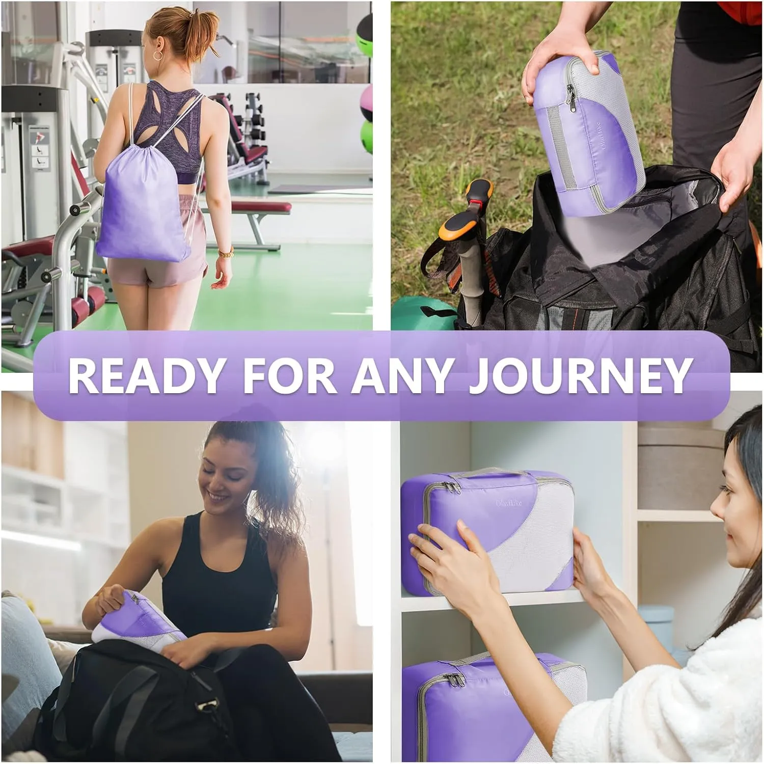 OlarHike 8 Set Packing Cubes for Travel, Sturdy Suitcase Organizer in 4 Sizes (Extra Large, Large, Medium, Small), Luggage Cubes with Toiletry Bag, Essentials Cruise Ship Gifts for Women (Purple)