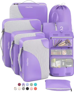 OlarHike 8 Set Packing Cubes for Travel, Sturdy Suitcase Organizer in 4 Sizes (Extra Large, Large, Medium, Small), Luggage Cubes with Toiletry Bag, Essentials Cruise Ship Gifts for Women (Purple)
