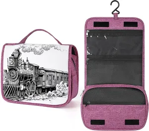 Old Train,Waterproof Travel Toiletry Hanging Bag,Rustic Old Train in Country Locomotive,Makeup bag,Travel Organizers,Cosmetic Travel-Sized Container,Large Capacity for Women,Black And White