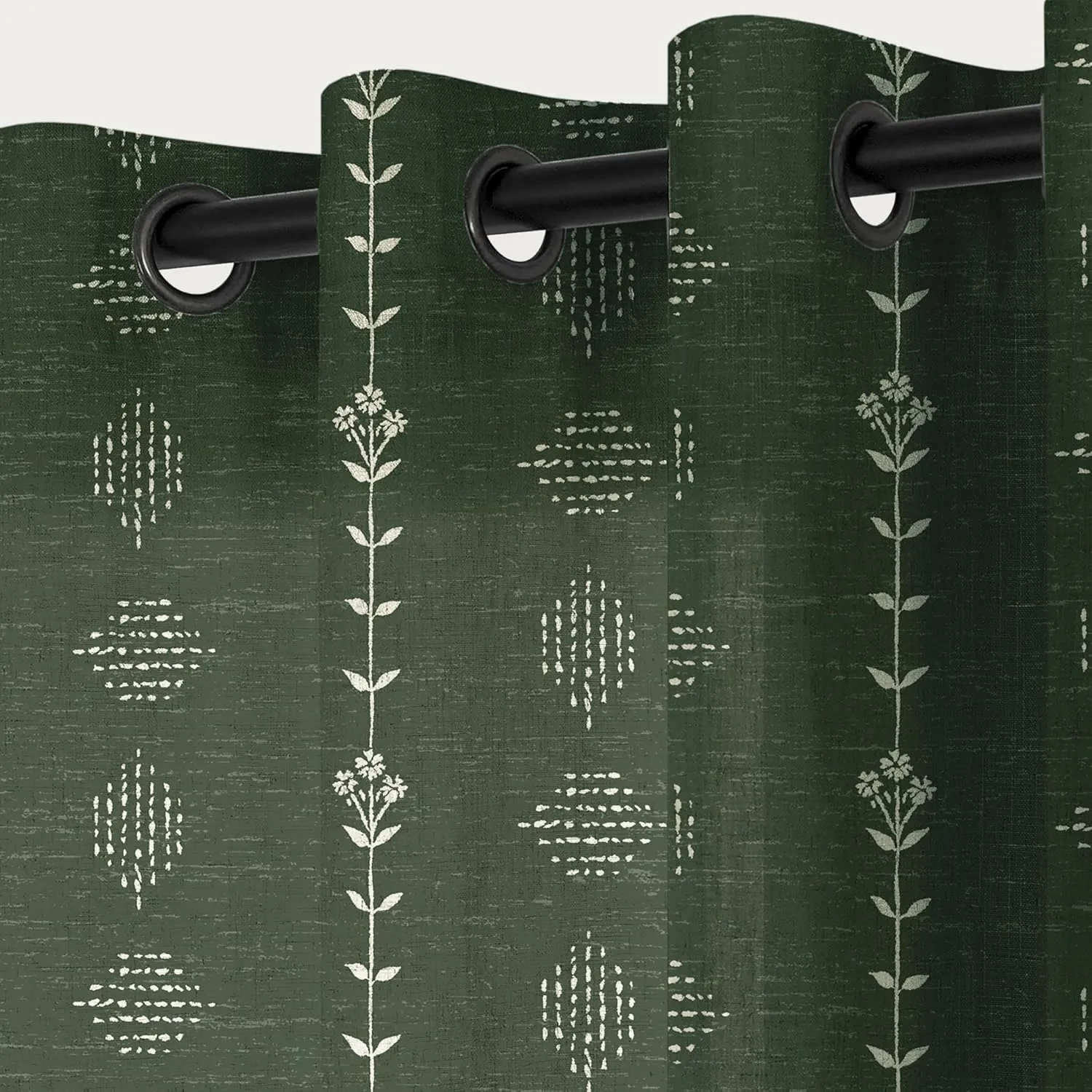 Olive Green Boho Curtains,Sheer Linen Floral Pattern Modern Organic Home Decor Summer Curtains for Living Room Bedroom 84 Inches Long