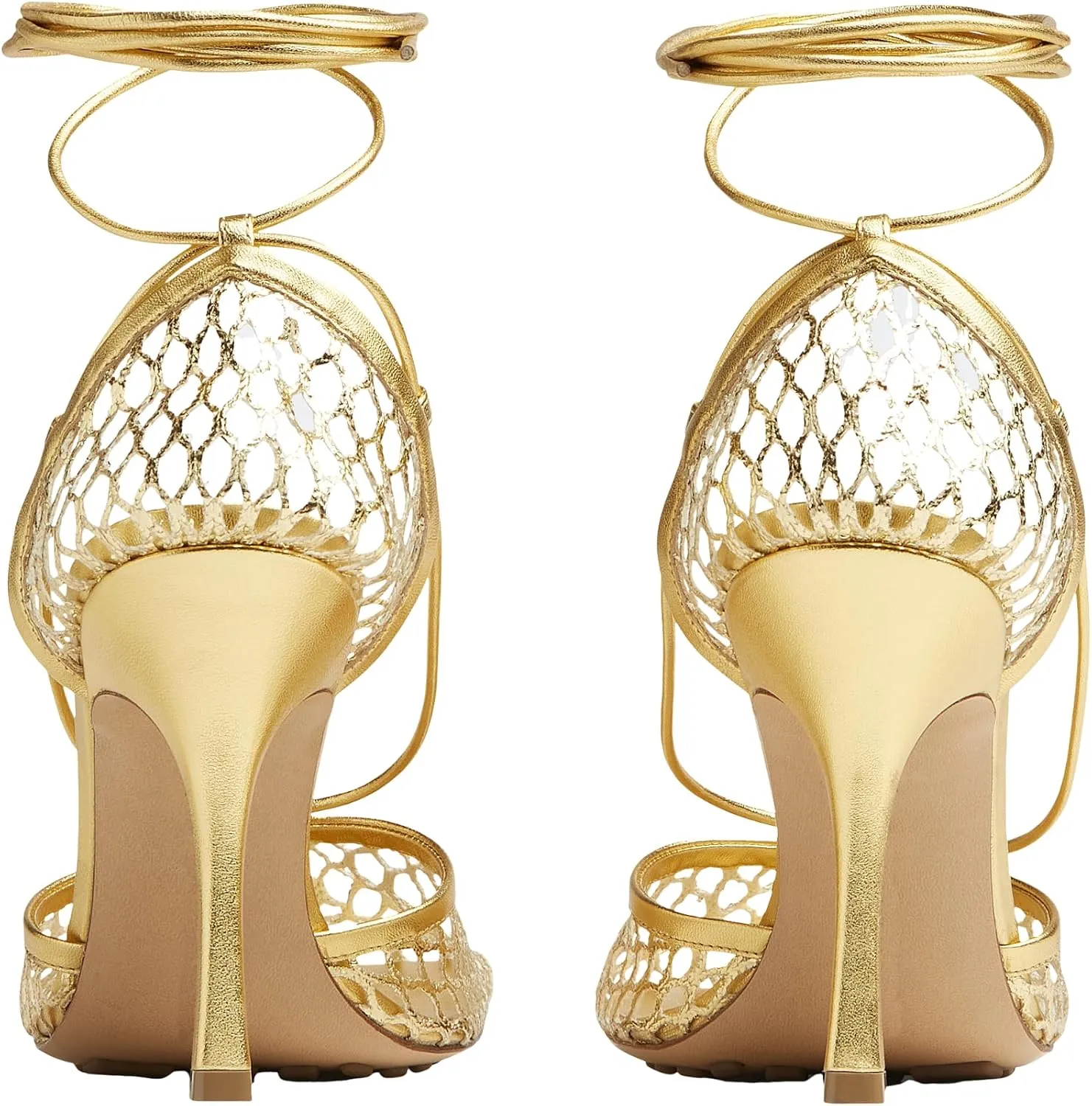 Olomisa Mesh Heels for Women - Wrap-up Heels with Square Toe & Strappy Fishnet Design