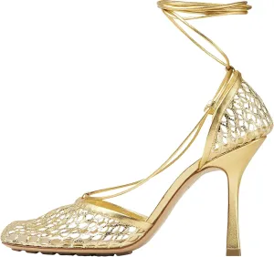 Olomisa Mesh Heels for Women - Wrap-up Heels with Square Toe & Strappy Fishnet Design