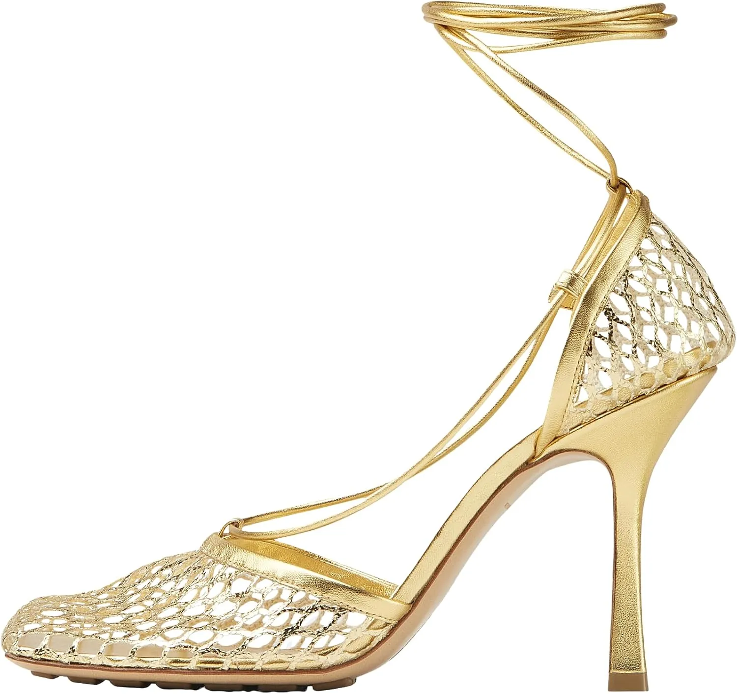 Olomisa Mesh Heels for Women - Wrap-up Heels with Square Toe & Strappy Fishnet Design
