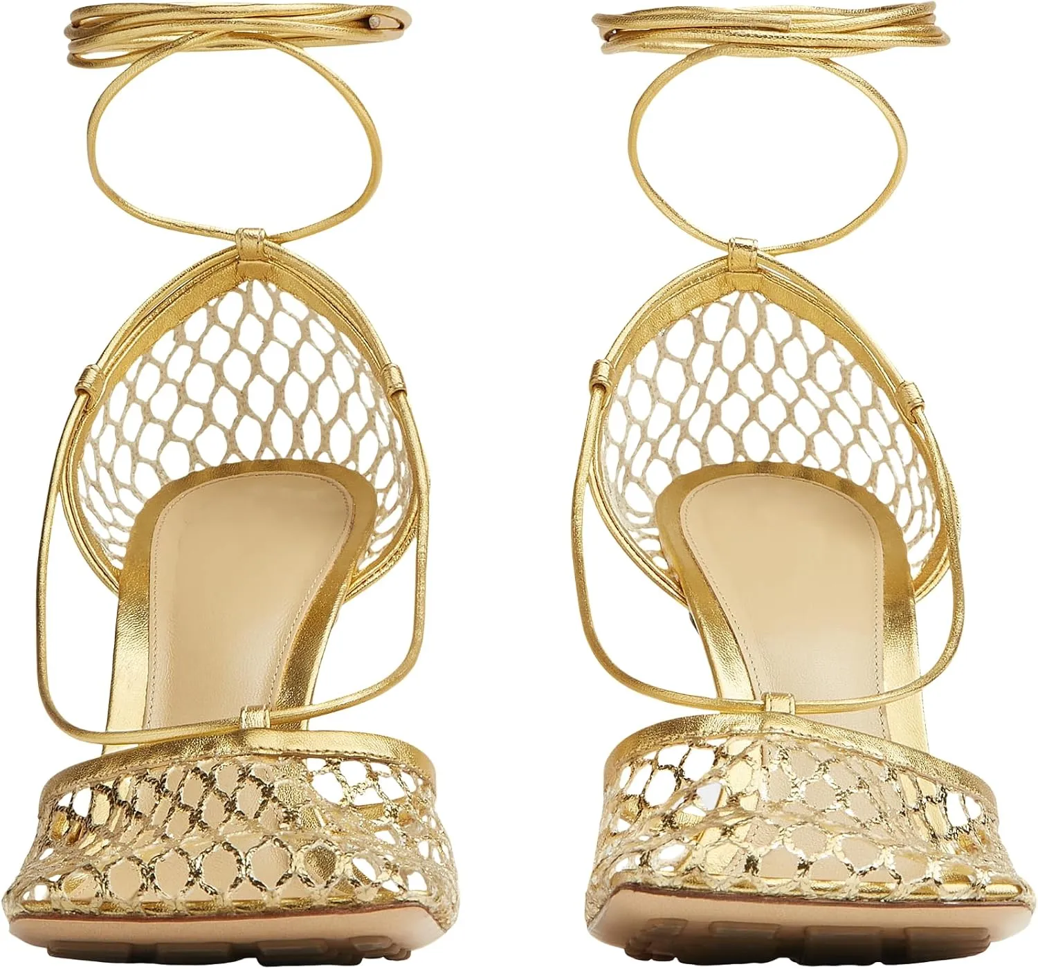 Olomisa Mesh Heels for Women - Wrap-up Heels with Square Toe & Strappy Fishnet Design