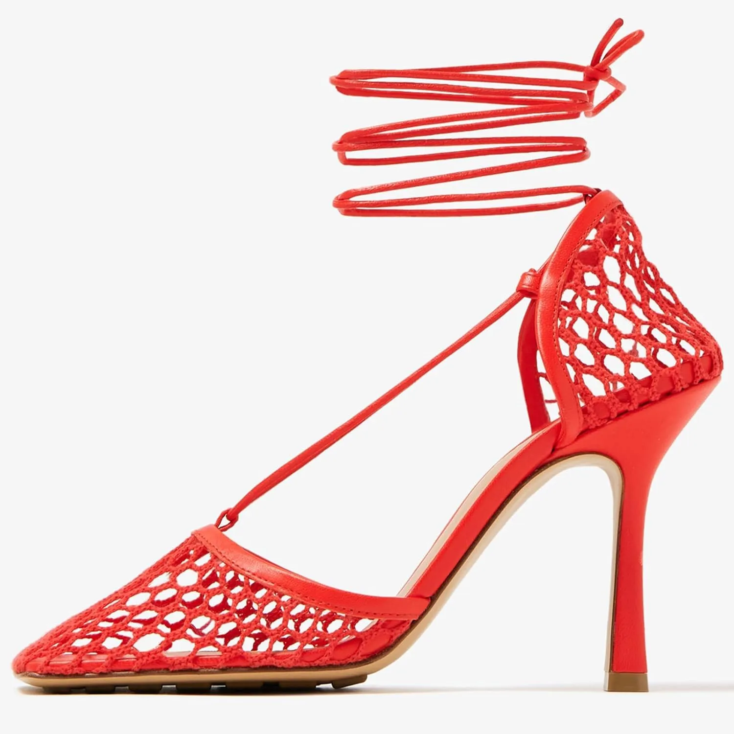 Olomisa Mesh Heels for Women - Wrap-up Heels with Square Toe & Strappy Fishnet Design