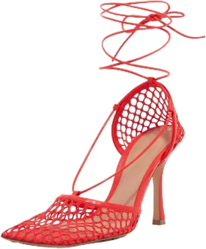 Olomisa Mesh Heels for Women - Wrap-up Heels with Square Toe & Strappy Fishnet Design