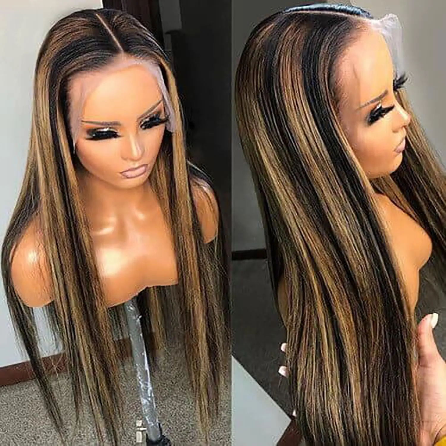 Ombre Lace Front Wig Human Hair 26 Inch 180% Density FB/30 13x4 Full Frontal Hd Transparent Lace Straight Lace Front Wig Human Hair Colored Wigs For Black Women Frontal Highlight Wig Human Hair