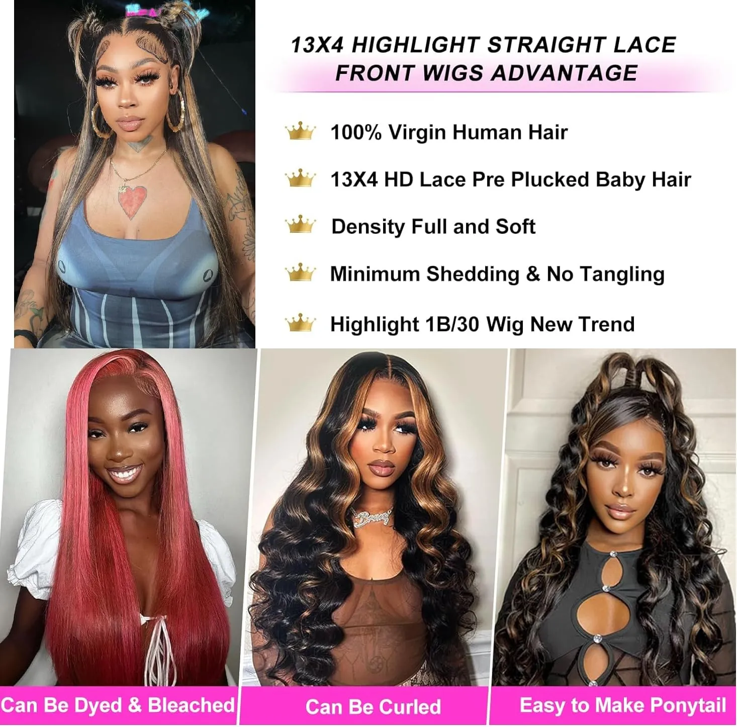 Ombre Lace Front Wig Human Hair 26 Inch 180% Density FB/30 13x4 Full Frontal Hd Transparent Lace Straight Lace Front Wig Human Hair Colored Wigs For Black Women Frontal Highlight Wig Human Hair