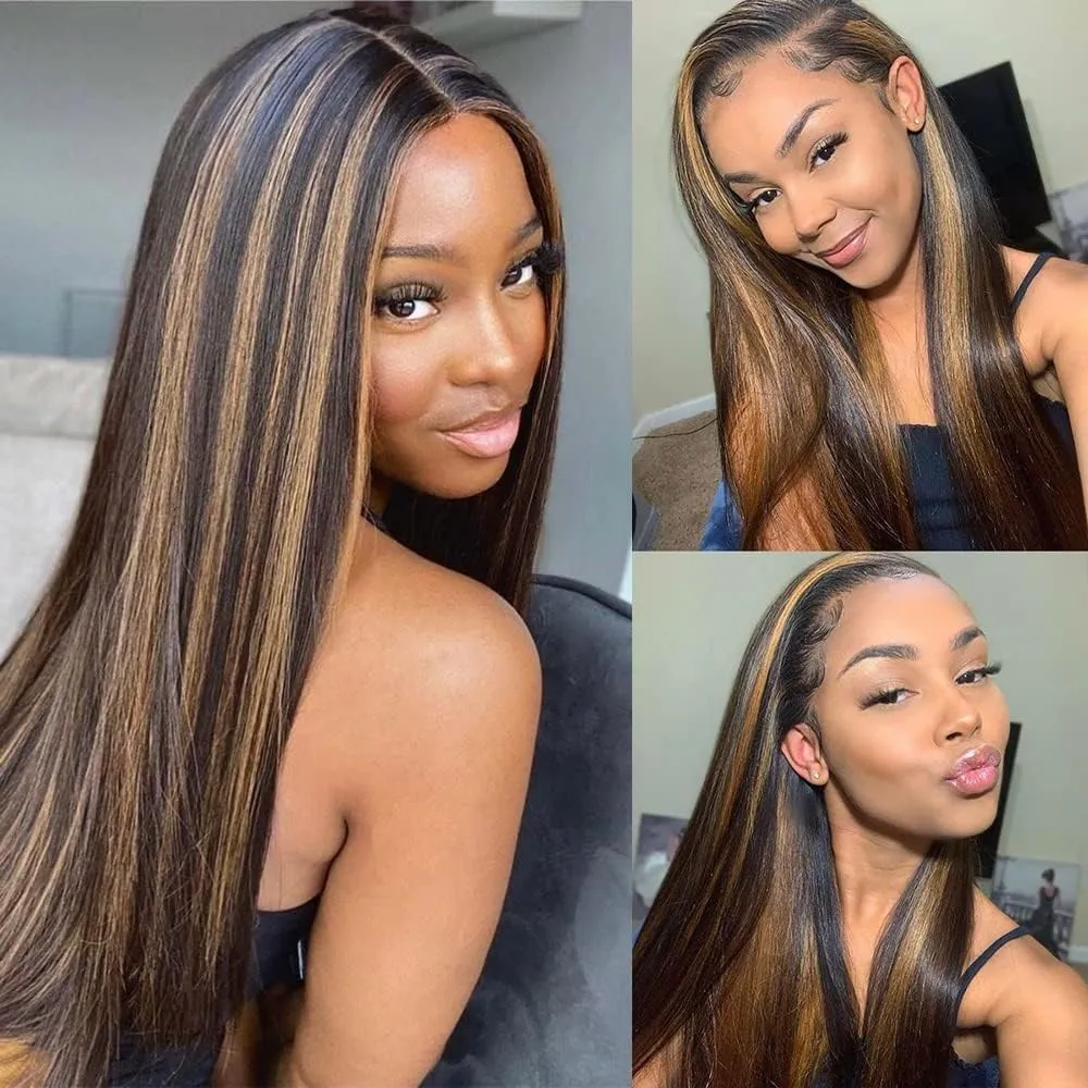 Ombre Lace Front Wig Human Hair 26 Inch 180% Density FB/30 13x4 Full Frontal Hd Transparent Lace Straight Lace Front Wig Human Hair Colored Wigs For Black Women Frontal Highlight Wig Human Hair