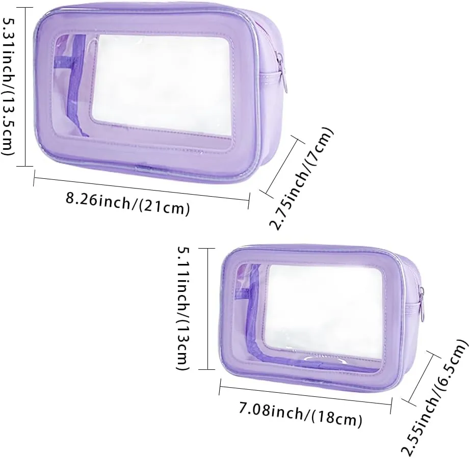 ONEART Violet Clear Makeup Toiletry Bag, 2Pcs Multipurpose Travel Portable Cosmetic Pouch Transparent Storage Bag