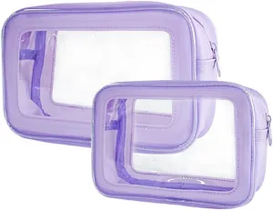 ONEART Violet Clear Makeup Toiletry Bag, 2Pcs Multipurpose Travel Portable Cosmetic Pouch Transparent Storage Bag