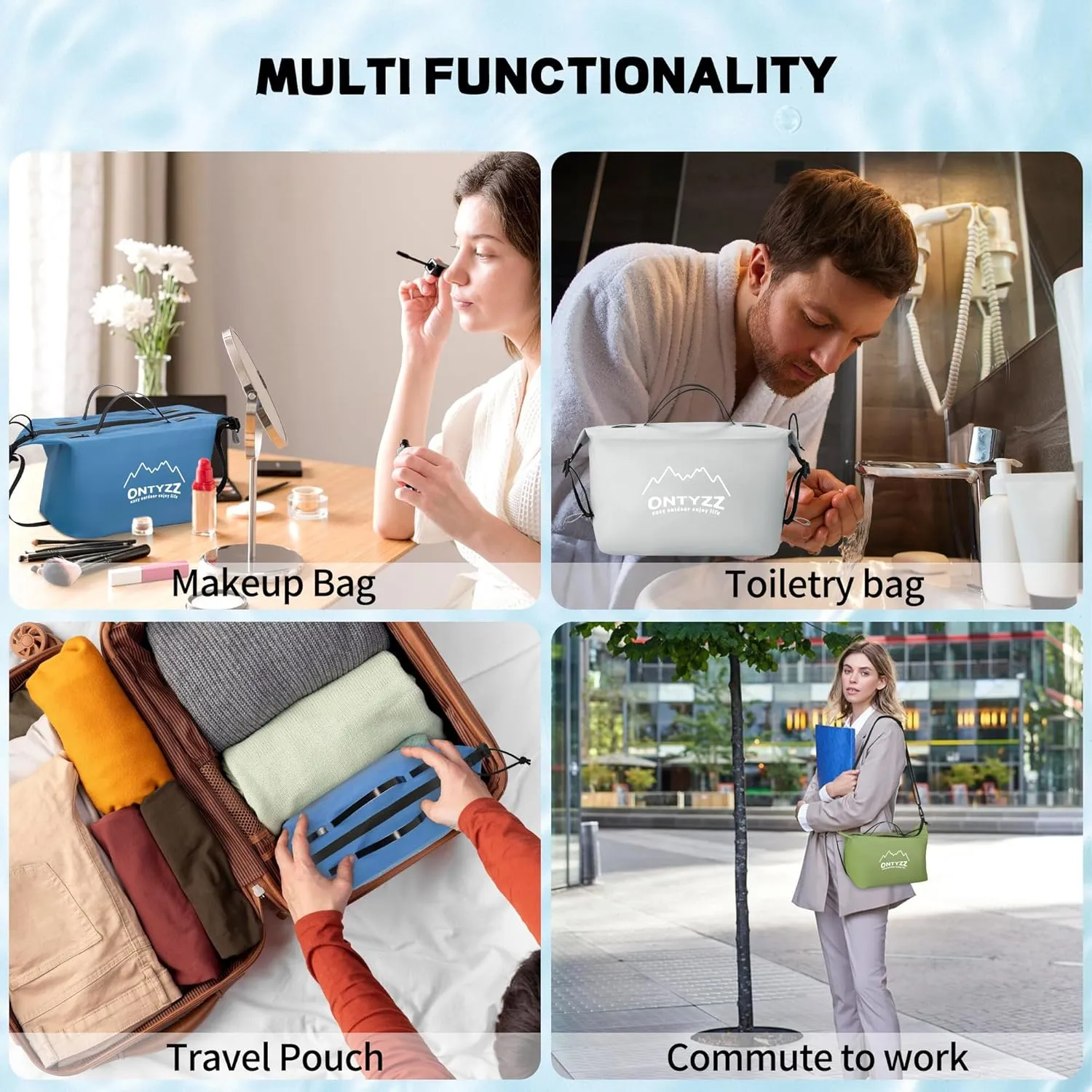 ONTYZZ Travel Toiletry Bag Makeup Bag with Handle Waterproof Cosmetic bag with strap for Toiletries Carry-on Travel Accessories Essentials,1 Grey