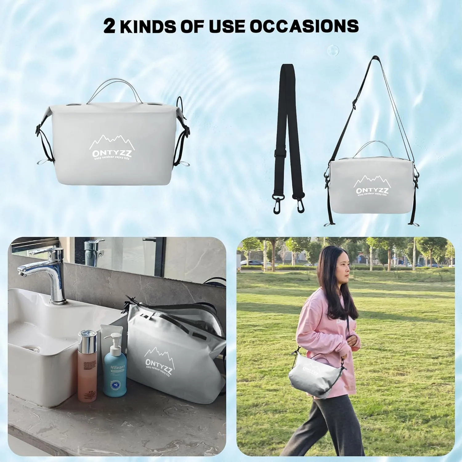 ONTYZZ Travel Toiletry Bag Makeup Bag with Handle Waterproof Cosmetic bag with strap for Toiletries Carry-on Travel Accessories Essentials,1 Grey