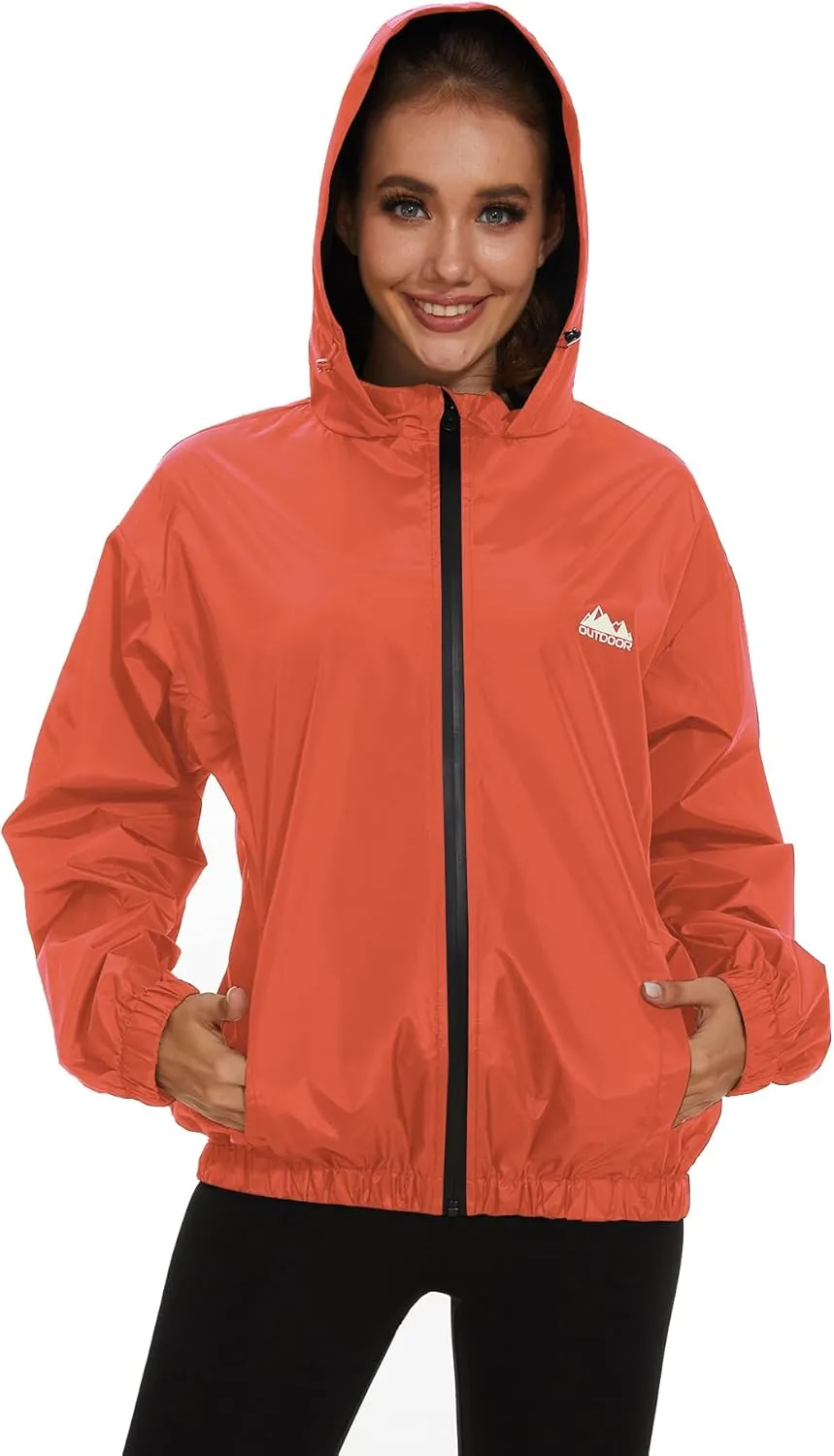 OSTOO Women's Running Cycling Lightweight Rain Jacket Waterproof with Hood Hiking Wind Breakers Pullover