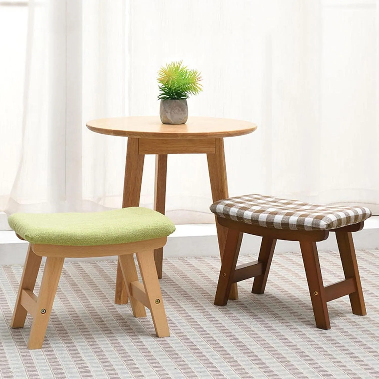 Ottomans Foot Stool Arc Footstool Cotton and Linen Foot Stools Shoe Change Stool Ottomans for The Bedroom Ottomans for Living Room,Matcha Green-38X26X29Cm,Matcha Green38X26X29Cm