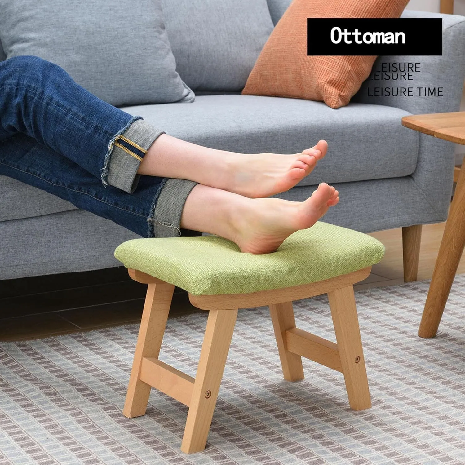 Ottomans Foot Stool Arc Footstool Cotton and Linen Foot Stools Shoe Change Stool Ottomans for The Bedroom Ottomans for Living Room,Matcha Green-38X26X29Cm,Matcha Green38X26X29Cm